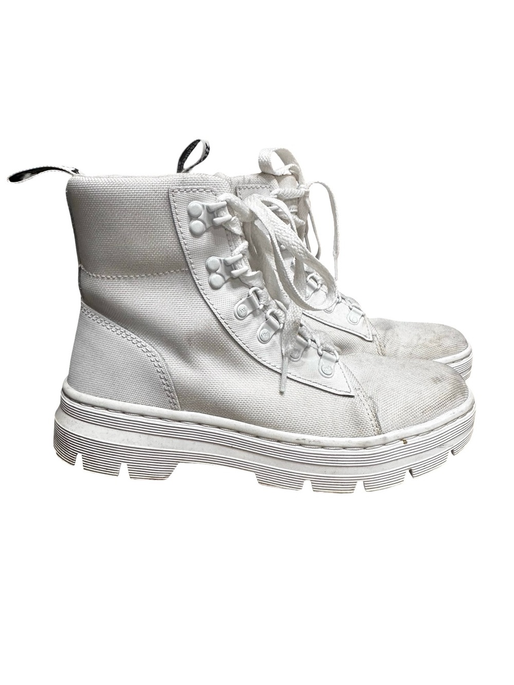 Doc Martens COMBS WOMEN'S POLY CASUAL BOOTS Size 7 White Lace up Canvas Combat